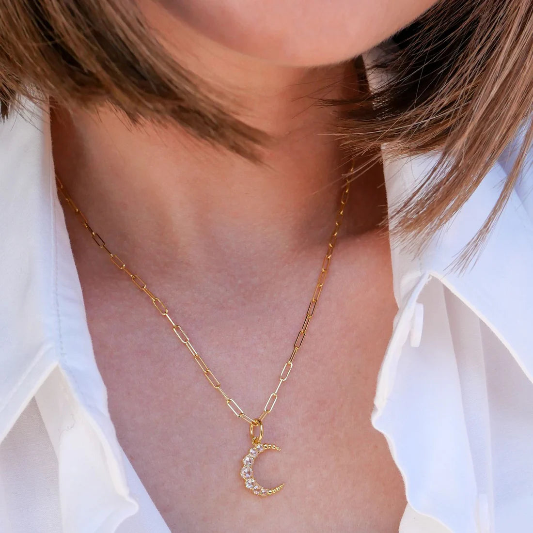 Crescent Diamond Pendant in Yellow Gold