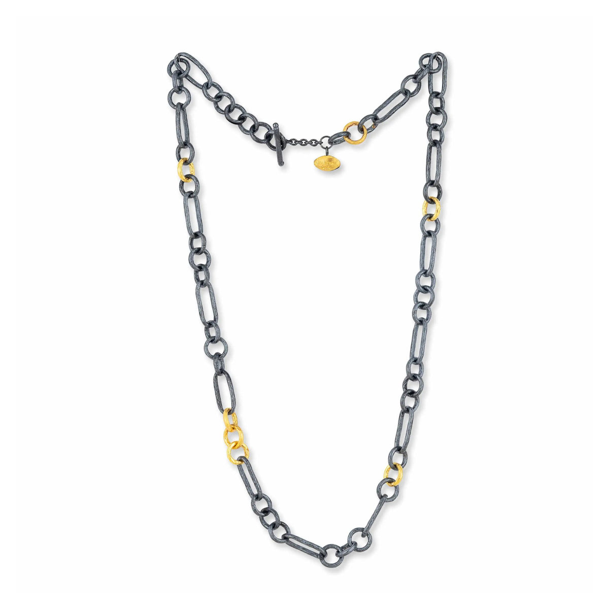 Casey Chain Necklace in Oxidized Sterling Silver and Yellow gold