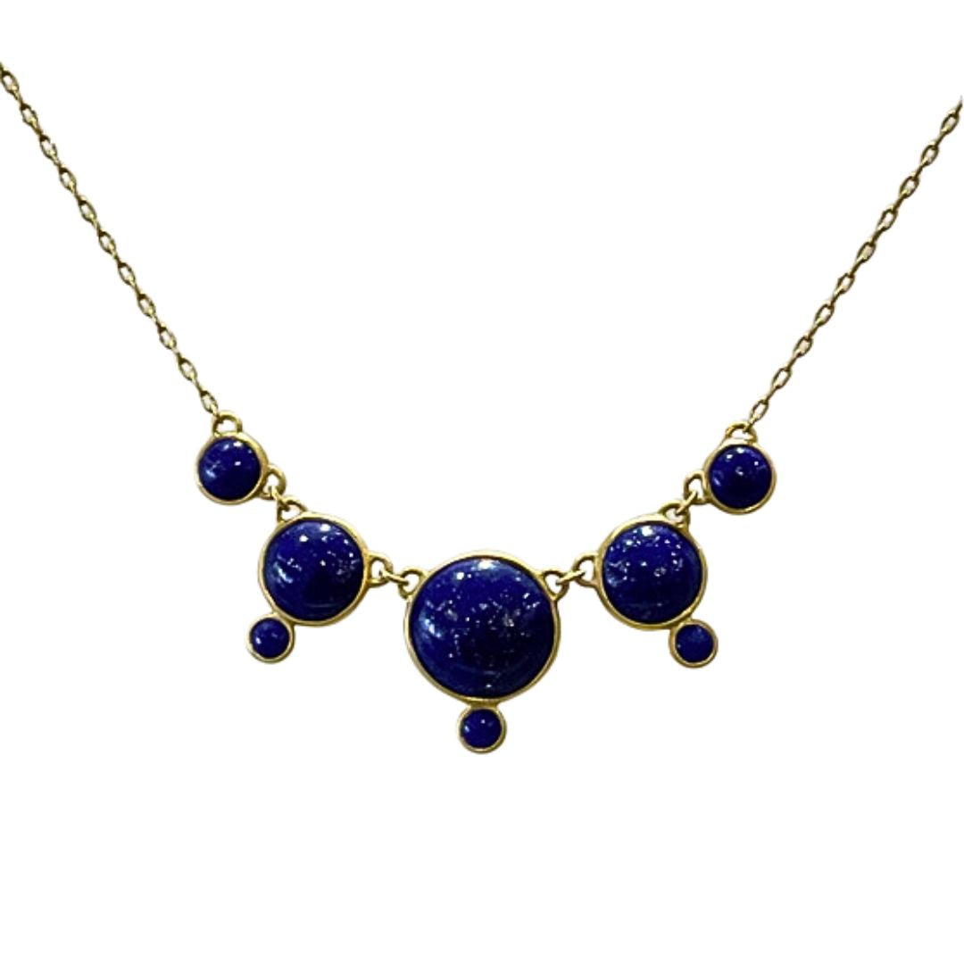 Lapis Moon Dot Inline Necklace in Yellow Gold