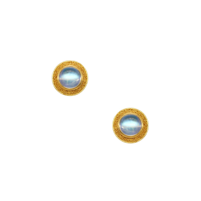 Blue Moonstone Stud Earrings in Yellow Gold