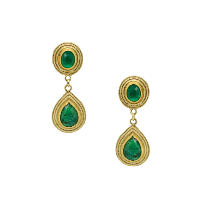 Emerald Rose Cut Earrings in Yellow Gold