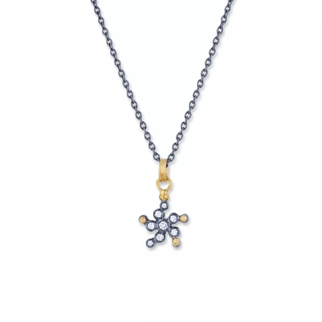 Dylan Celeste Necklace in Oxidized Sterling Silver and Yellow Gold