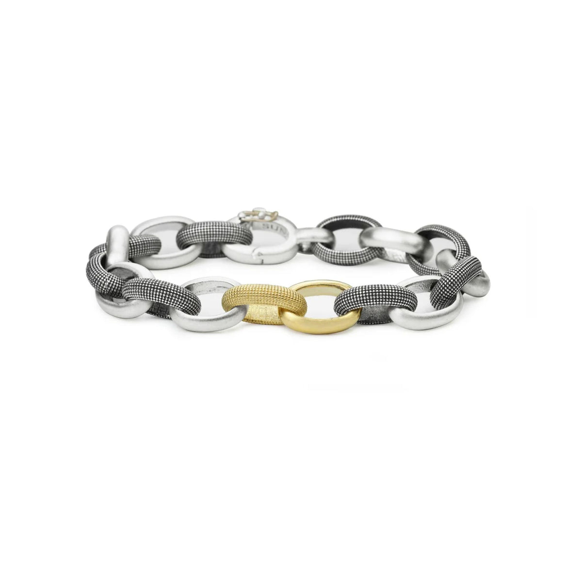 Linn Link Bracelet in Vintage Finish Sterling Silver and Yellow Gold