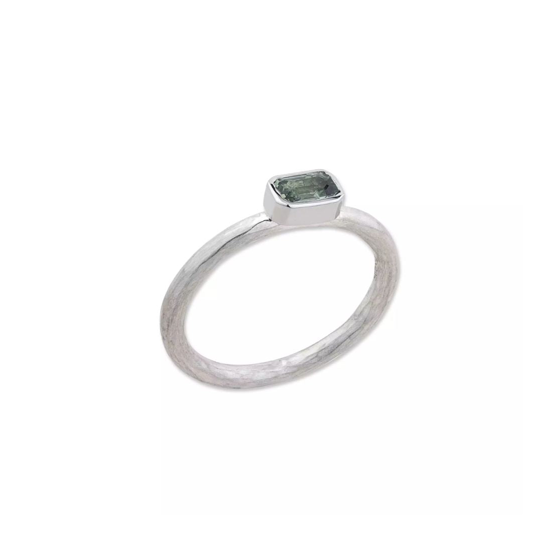Prismic Green Sapphire Ring in Sterling Silver