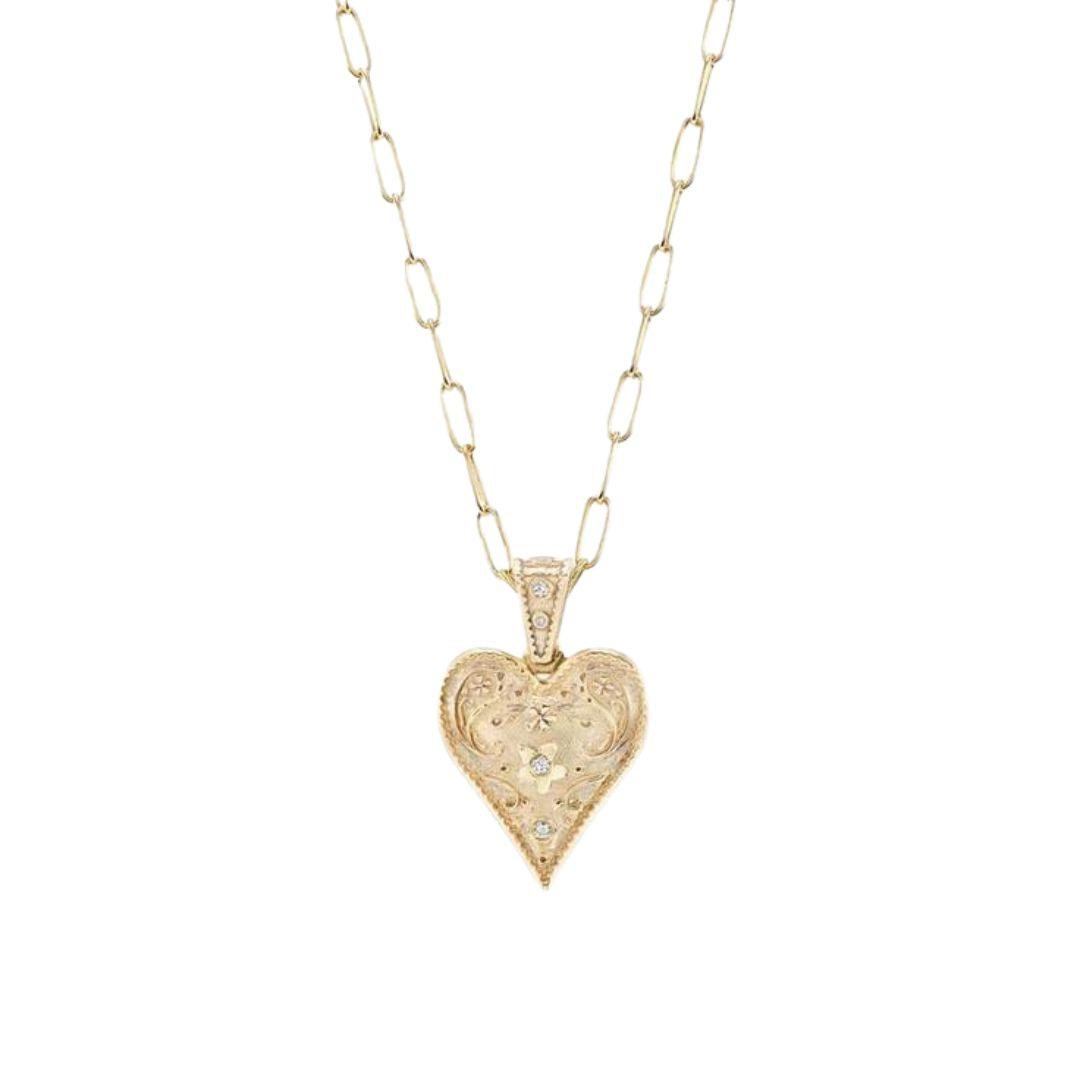 Small Southwestern Heart Charm in Yellow Gold
