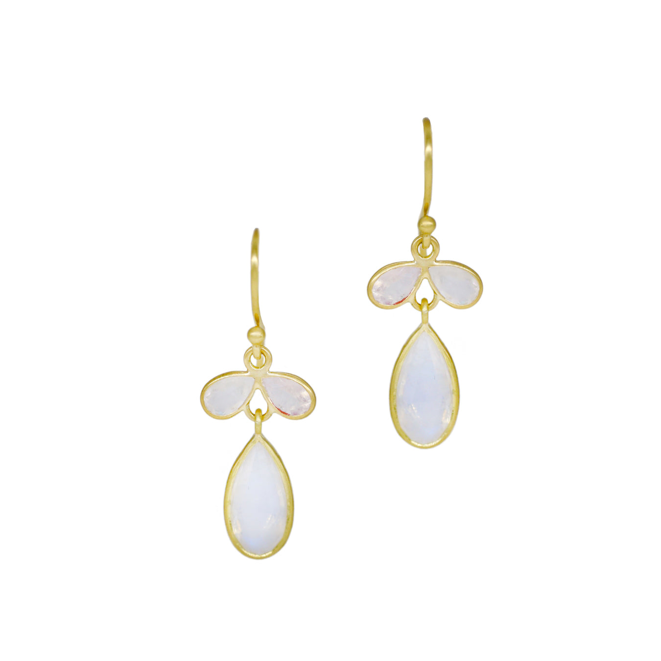 Rainbow Moonstone Lotus Bud Earrings in Yellow Gold