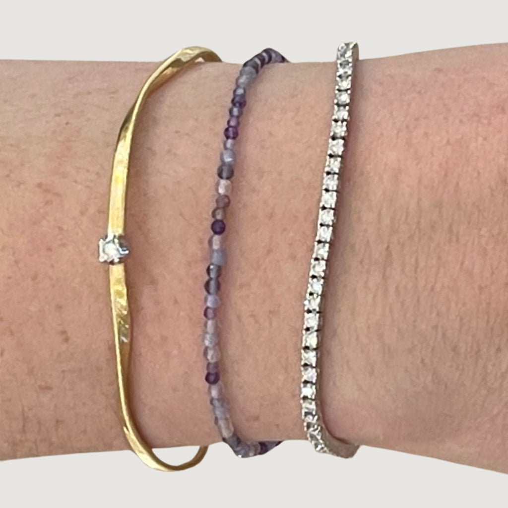 Mixed Purple Stone Beaded Bracelet in Sterling Silver
