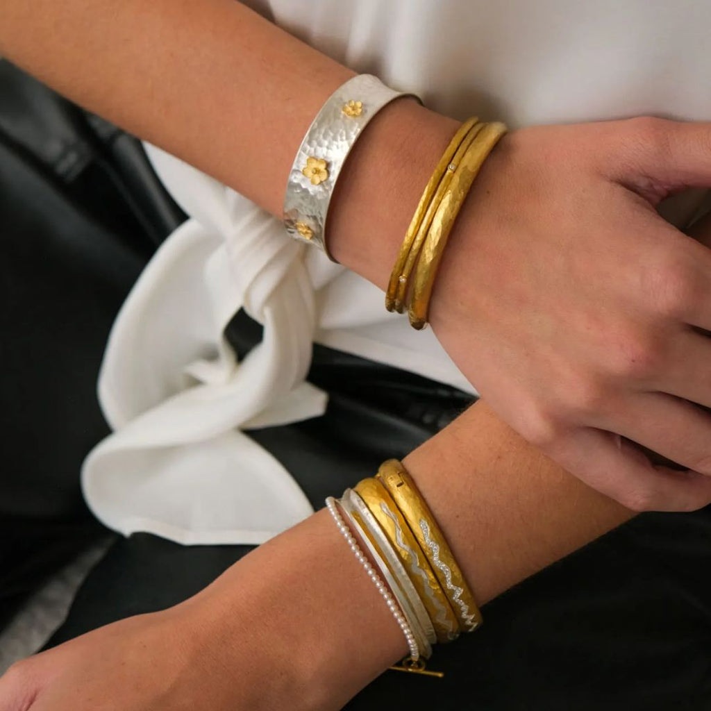 Buttercup Cuff in Sterling Silver and Yellow Gold