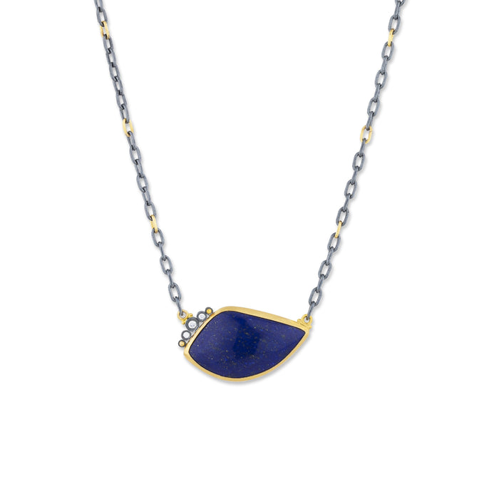 Kami Lapis Necklace in Oxidized Sterling Silver and Yellow Gold