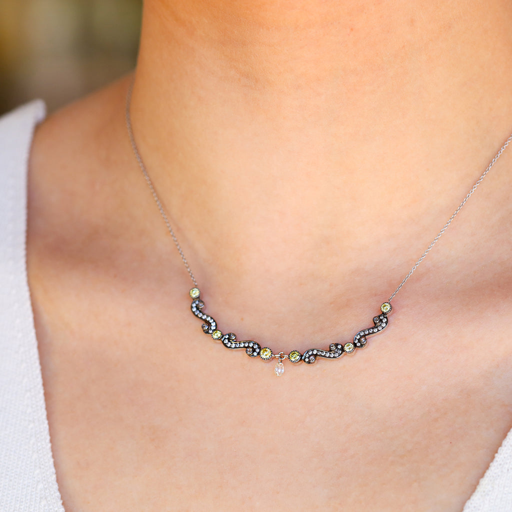 Scroll Briolette and Green Diamond Necklace