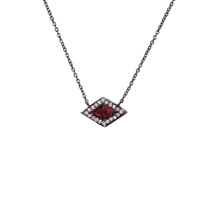 Ace Garnet and Diamond Necklace in Blackened Sterling Silver