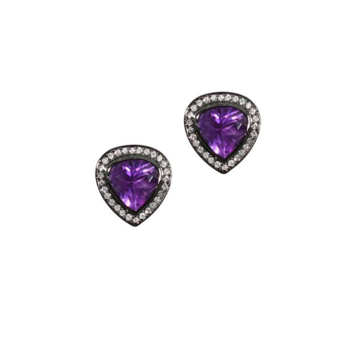 Large Amethyst and Diamond Inverted Pear Earrings