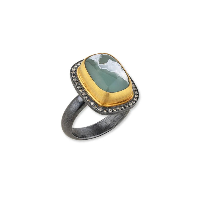 My World Aquaprase Ring in Yellow Gold and Oxidized Sterling Silver