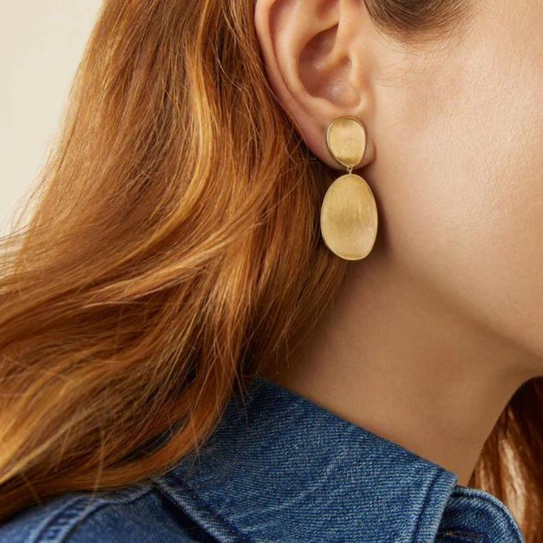 Lunaria Double Drop Earrings in Yellow Gold