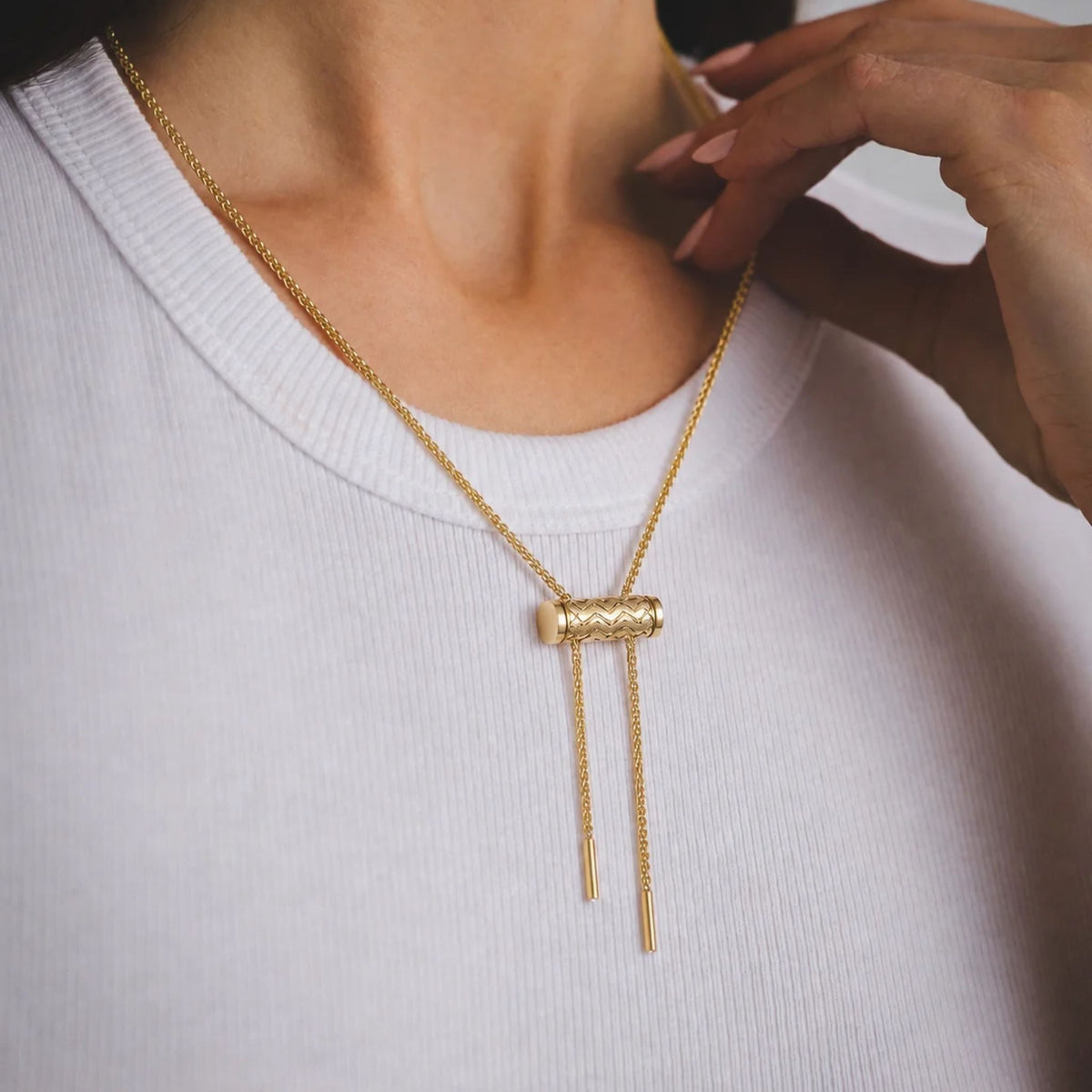 Gold Chevron Latch Pendant on MM Chain in Yellow Gold