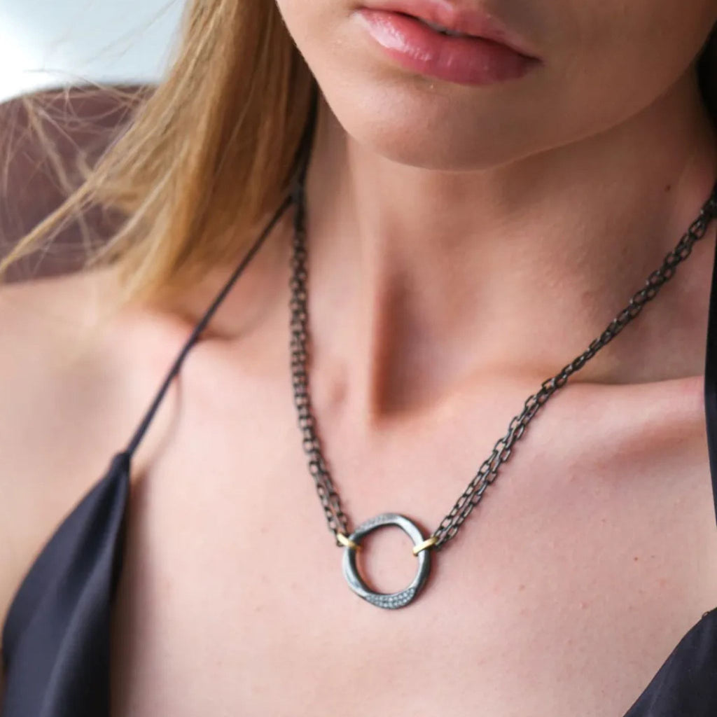 Orion Diamond Necklace in Oxidized Sterling Silver and Yellow Gold