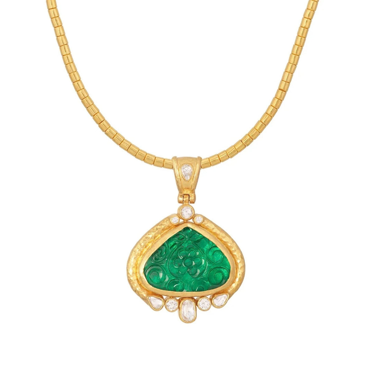 Muse One-of-a-Kind Carved Emerald Pendant Necklace in Yellow Gold