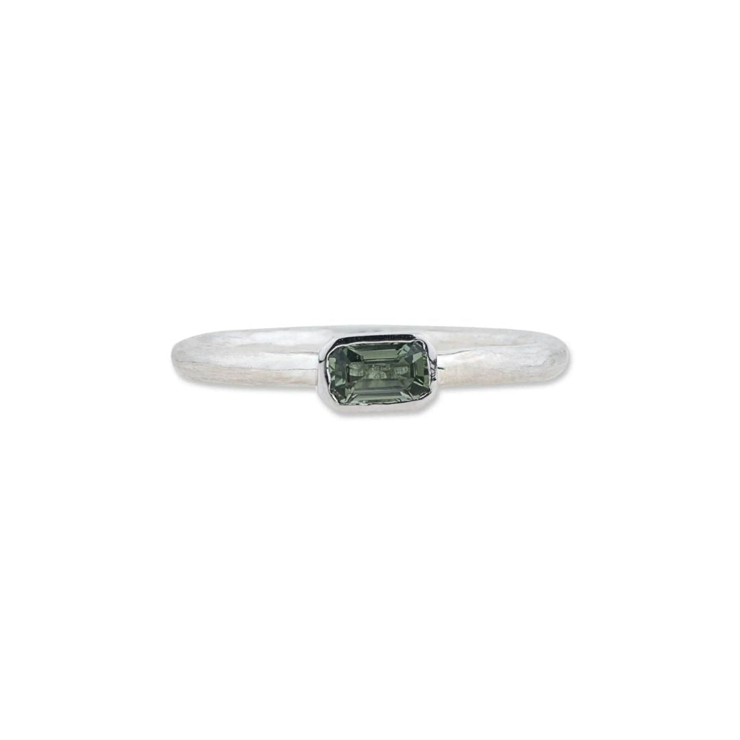 Prismic Green Sapphire Ring in Sterling Silver
