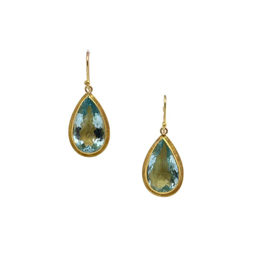 Large Aquamarine Drops in Yellow Gold