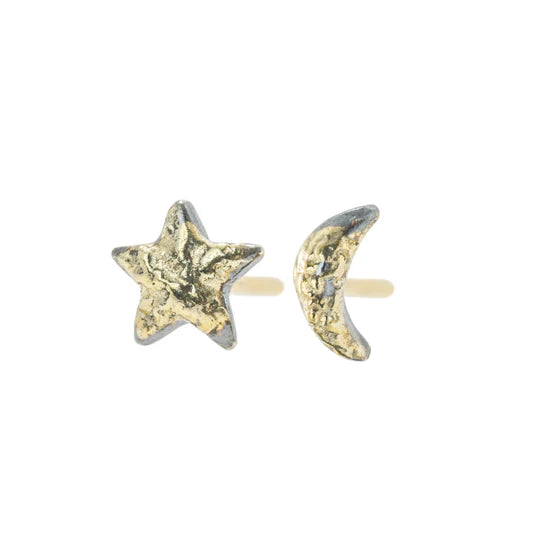 Dusted Celestial Studs in Yellow Gold and Oxidized Argentium Silver