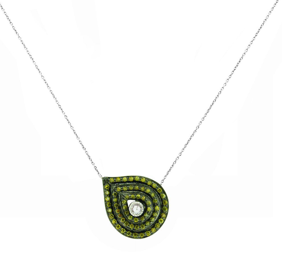 Plume Rose Cut and Green Diamond Necklace
