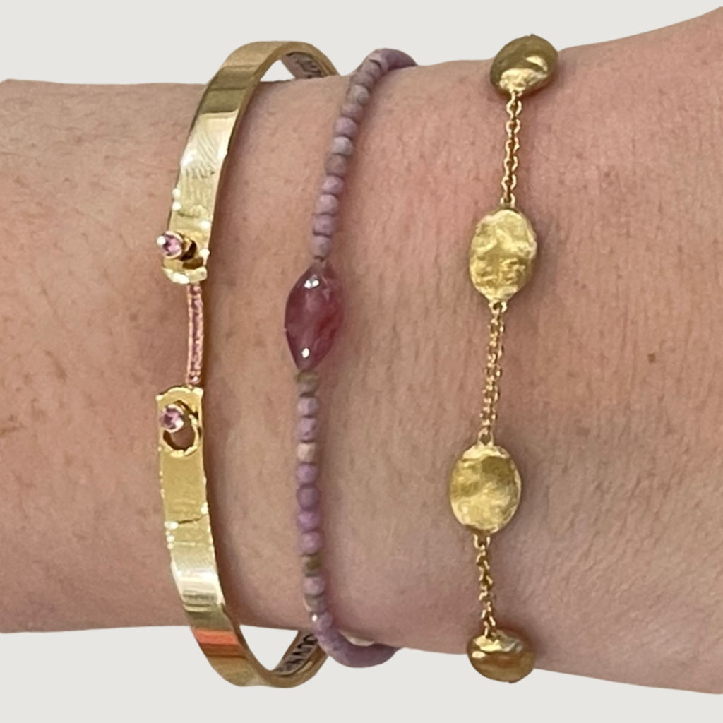 Lavendar Opal and Pink Tourmaline Beaded Bracelet in Sterling Silver