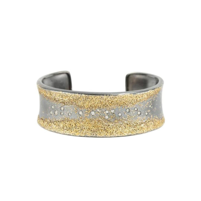 Flared Spring Cuff in Yellow Gold and Oxidized Argentium Silver