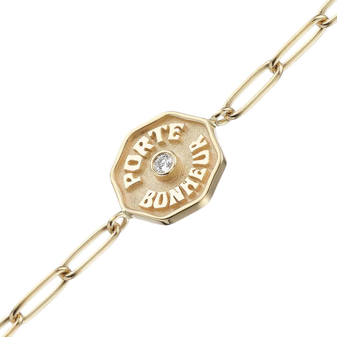 Diamond Petite Porte Bonheur Bracelet in Yellow Gold
