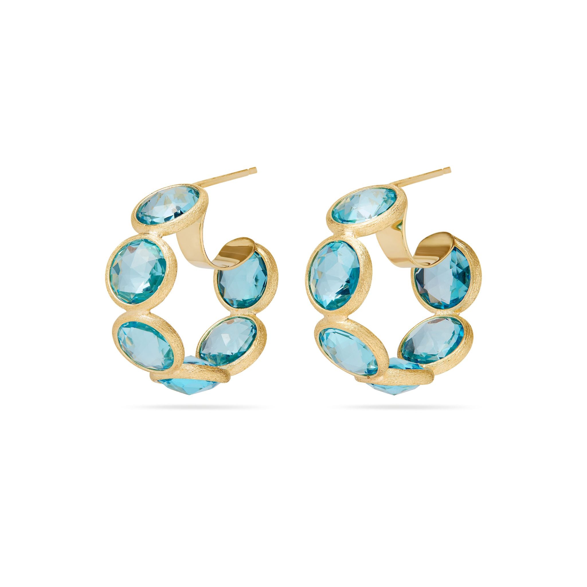 Jaipur Blue Topaz Hoops in Yellow Gold