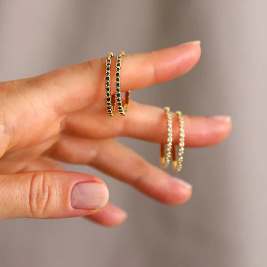 Kate Black Diamond Hoops in Yellow Gold
