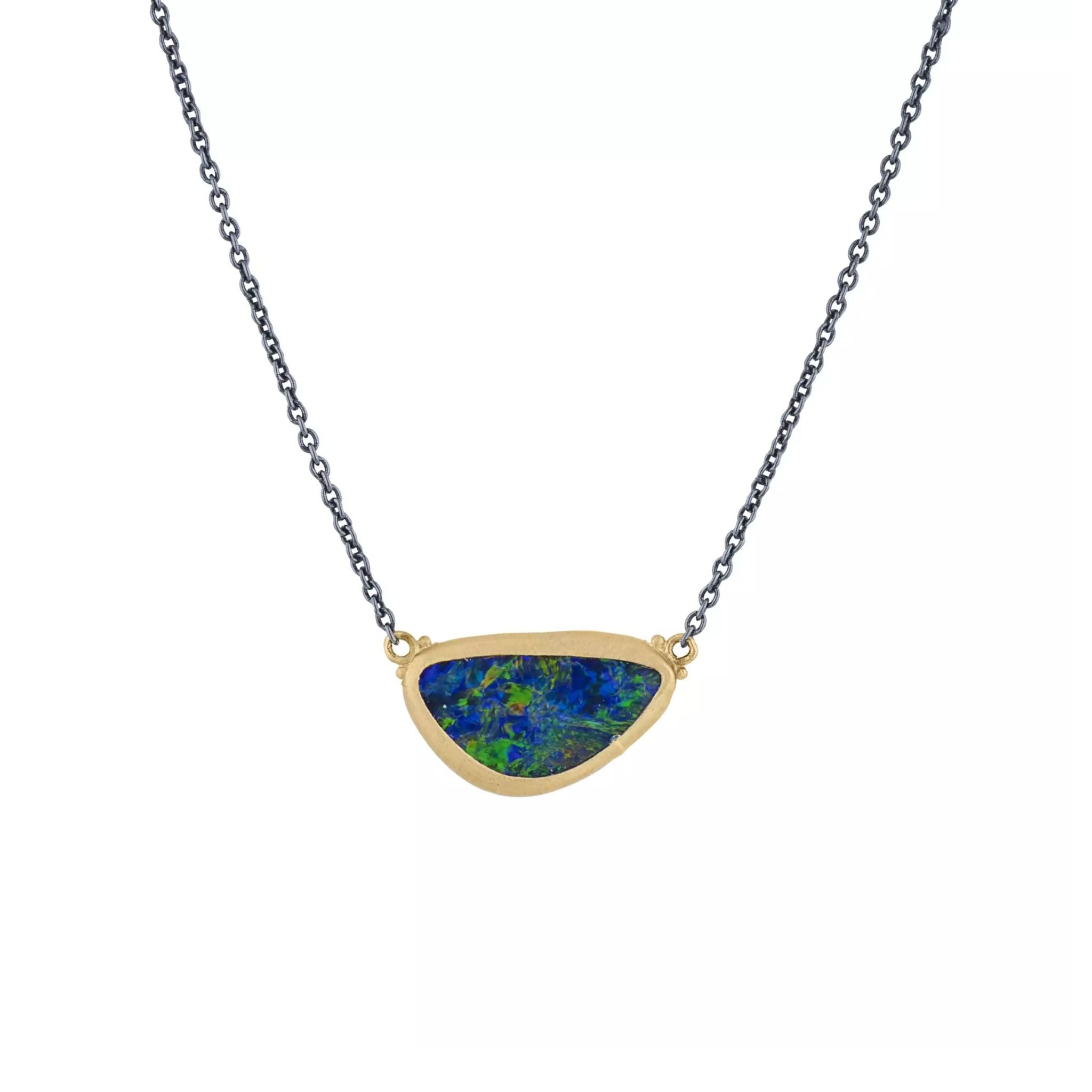 Ocean Necklace in Oxidized Sterling Silver and Yellow Gold