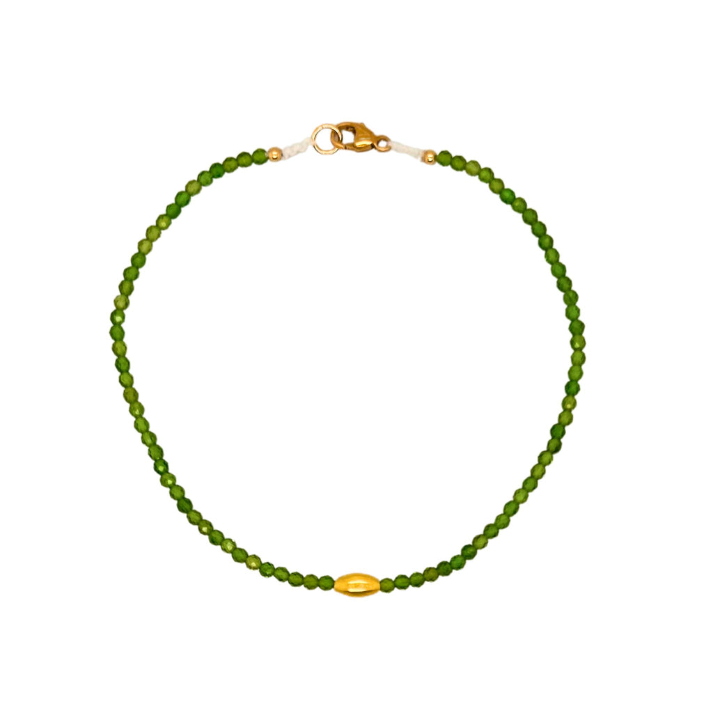 Chrome Diopside Beaded Bracelet in Yellow Gold