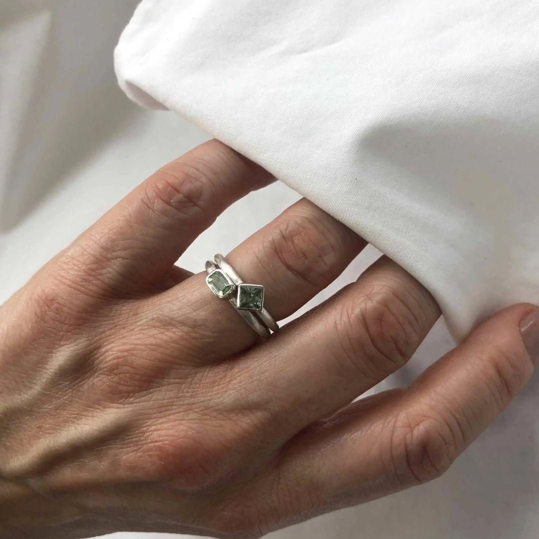 Prismic Green Sapphire Ring in Sterling Silver