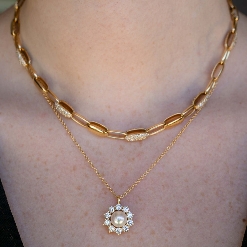 Pavé Link Chain in Yellow Gold