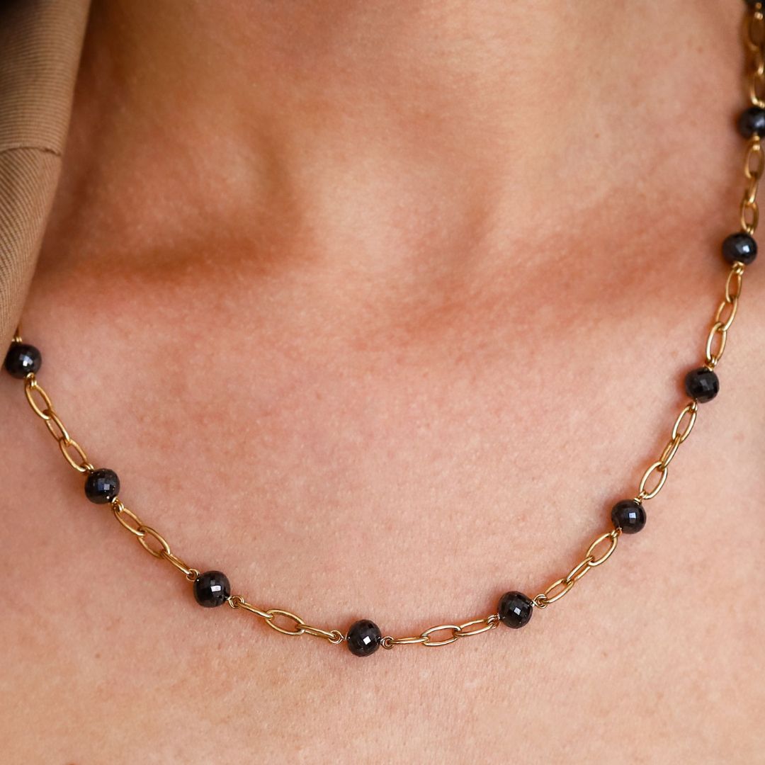 Disco Black Diamond Chain in Yellow Gold