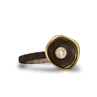 Confluence Single Cup Two Tone Ring in Yellow Gold