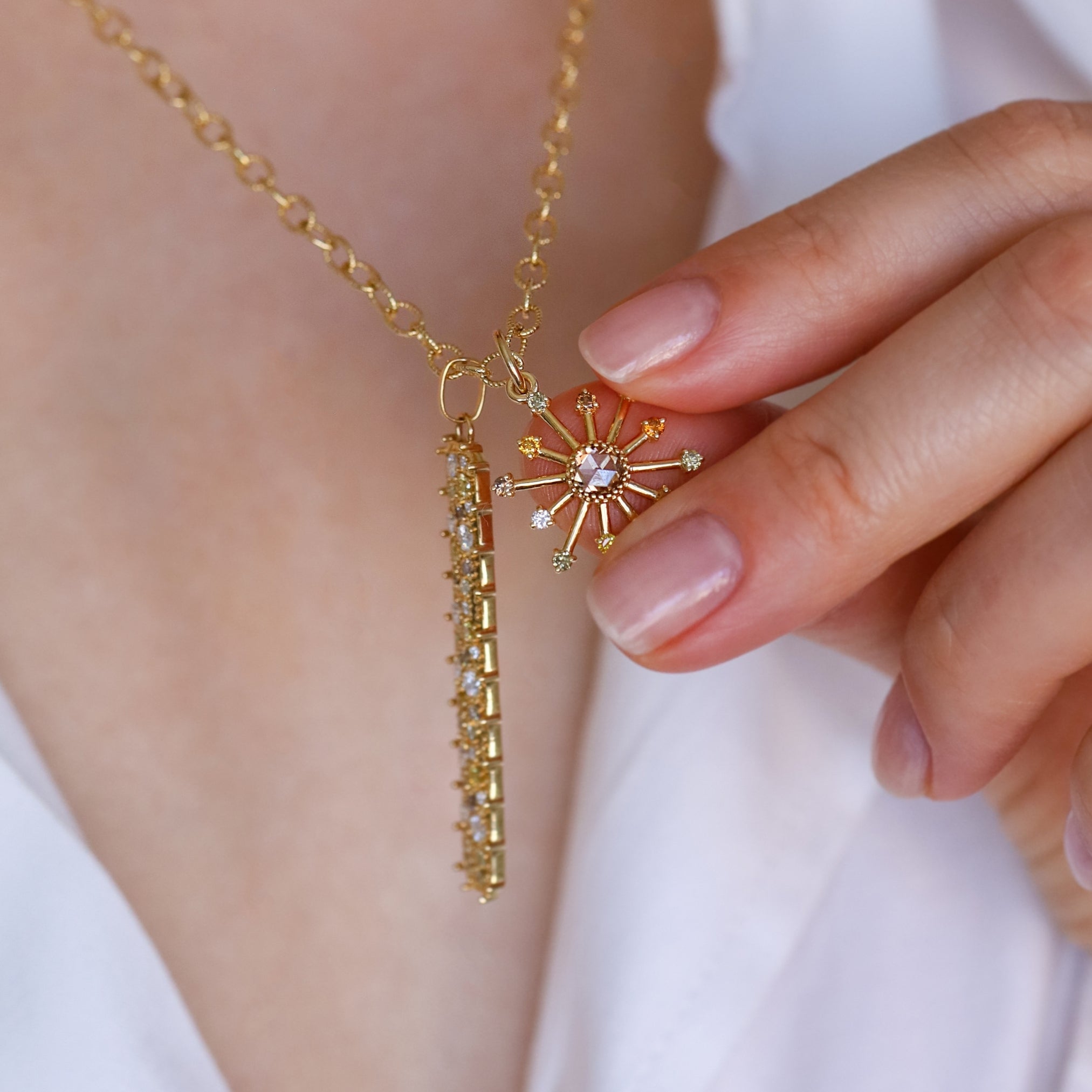 Leena Multi-Color Diamond Pendant in Yellow Gold