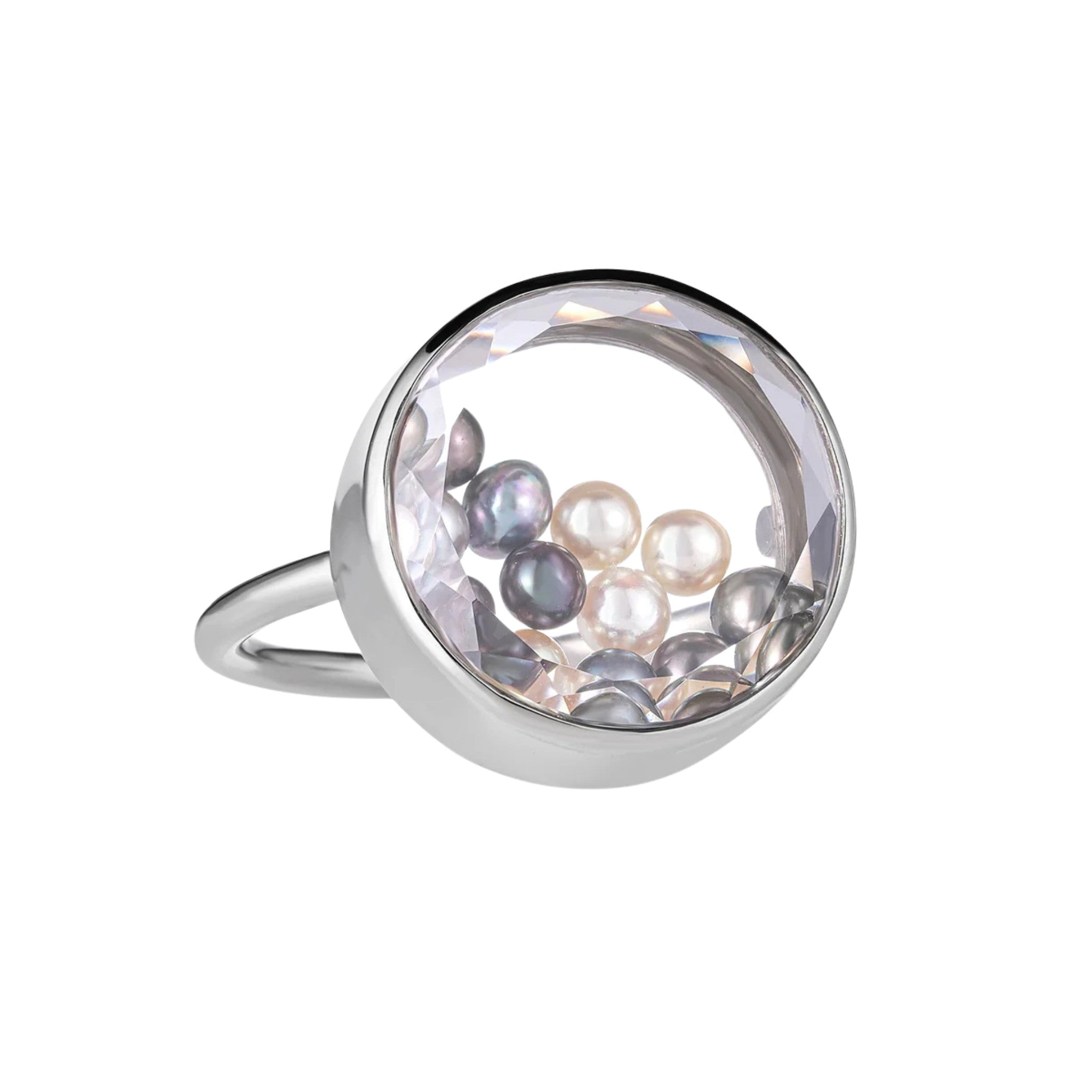 Concha 15 Ring Gray Pearl in White Gold