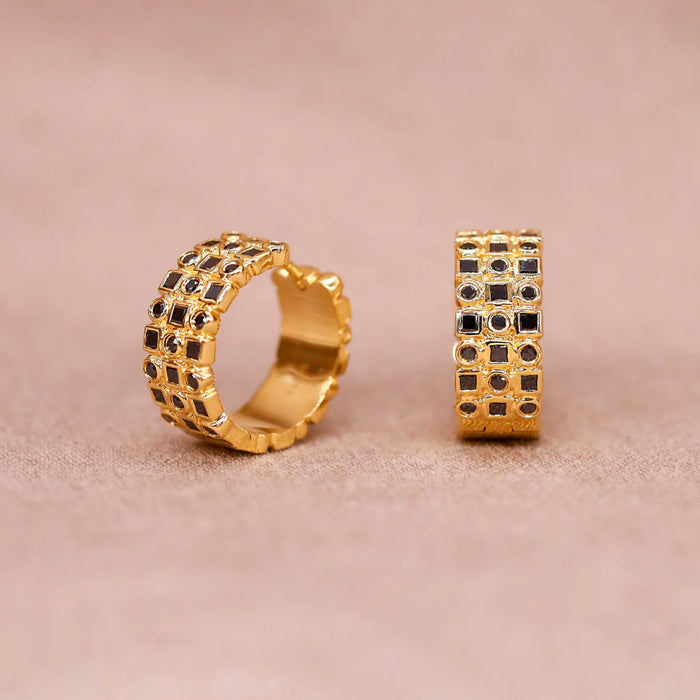 Kate Three Row Black Diamond Huggies in Yellow Gold