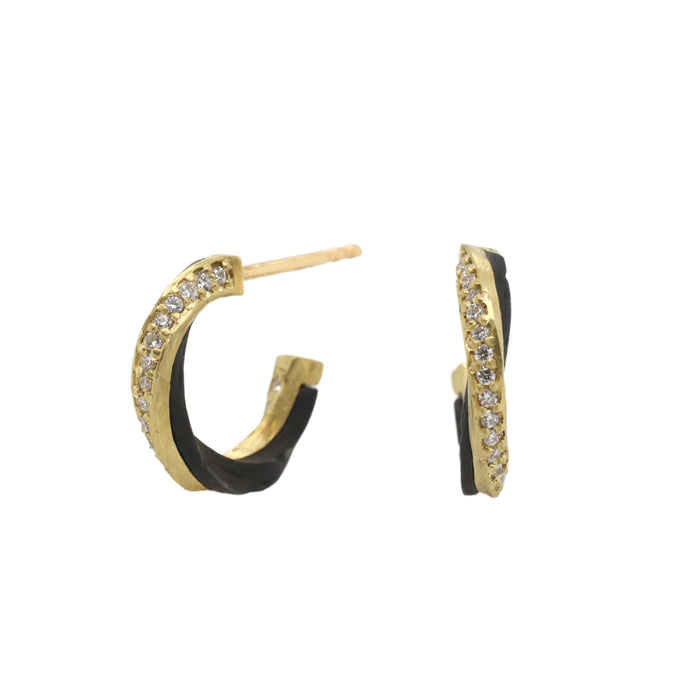 Eclipse Hoop Diamond Earrings in Yellow Gold and Cobalt Chrome