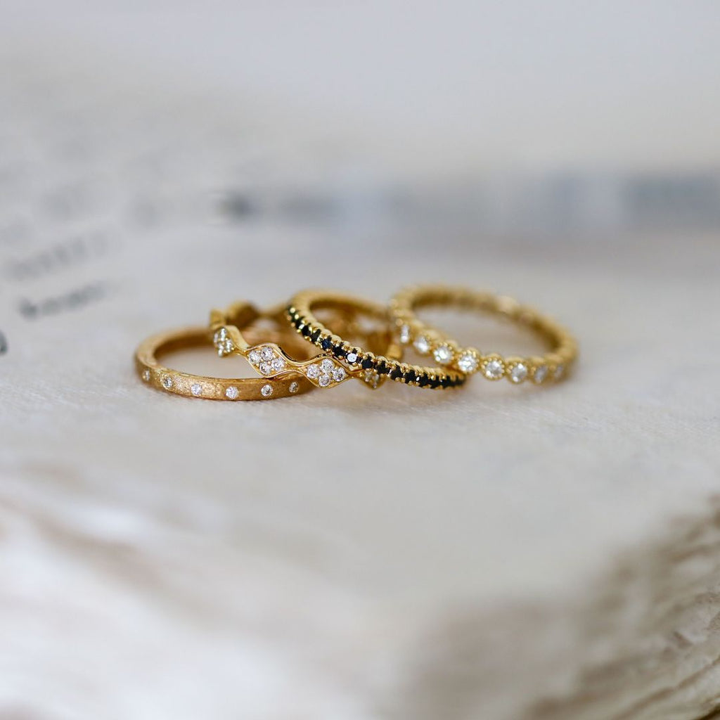 Bezel White Diamond Band in Yellow Gold