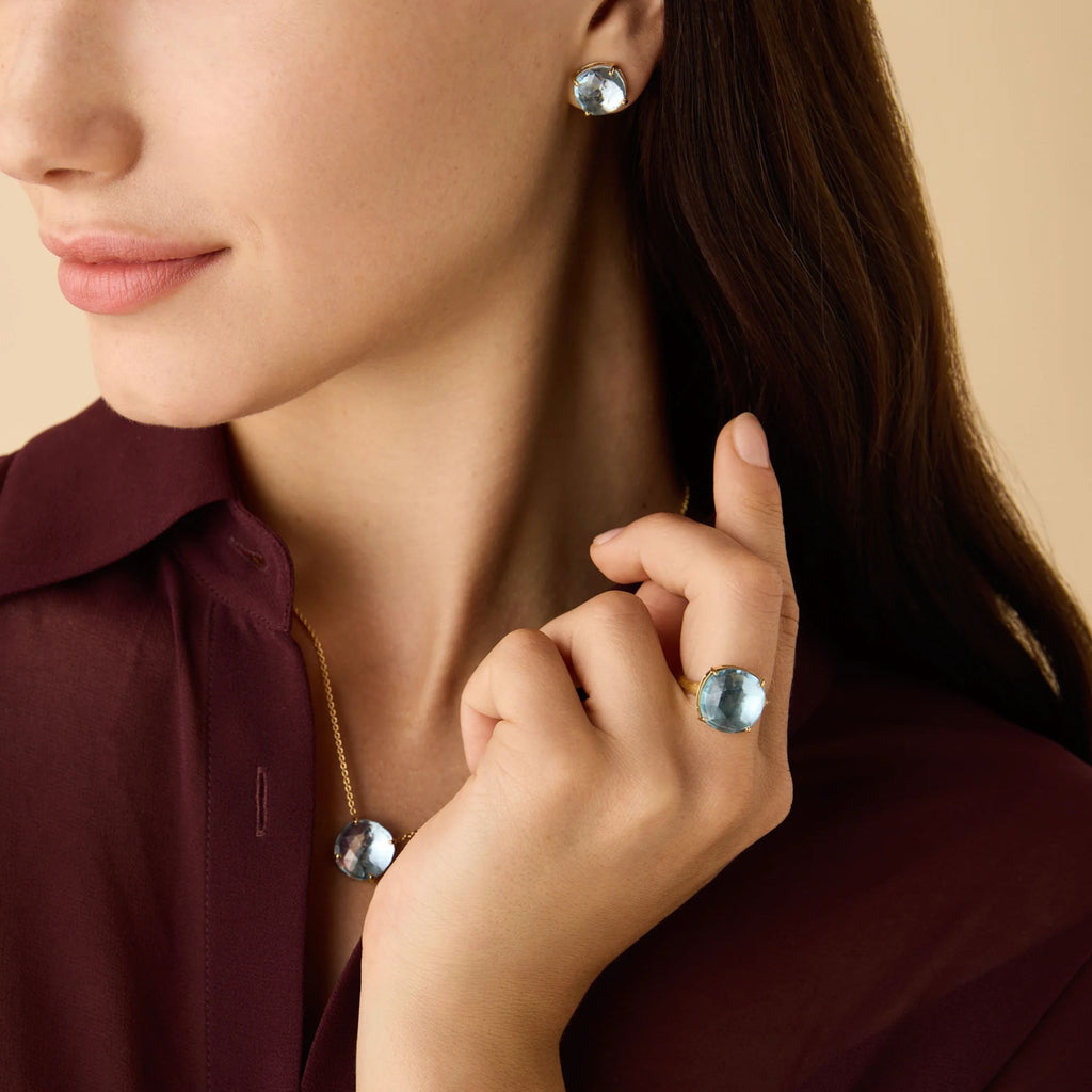 Jaipur Color Blue Topaz Cocktail Ring in Yellow Gold