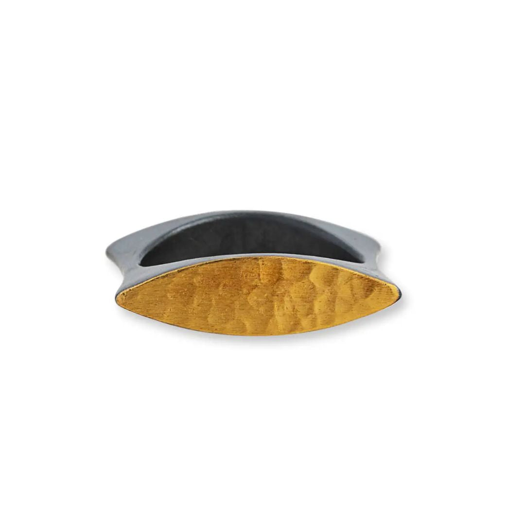 Stockton Diamond Flipper Ring in Oxidized Sterling Silver and Yellow Gold