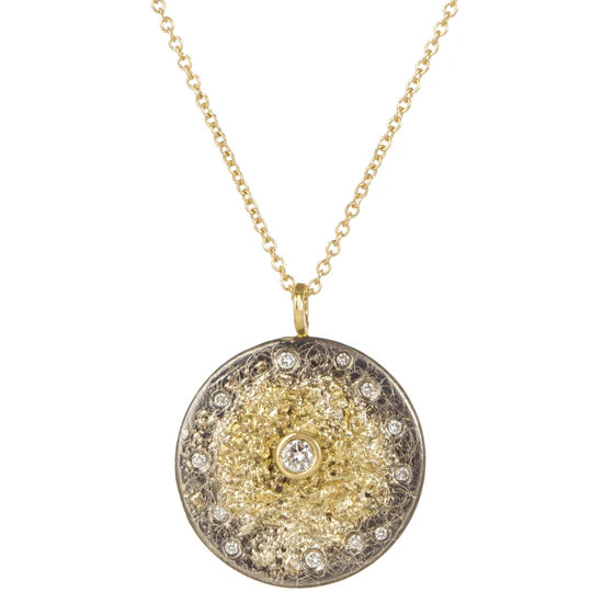 Starburst Necklace in Yellow Gold and Oxidized Argentium Silver