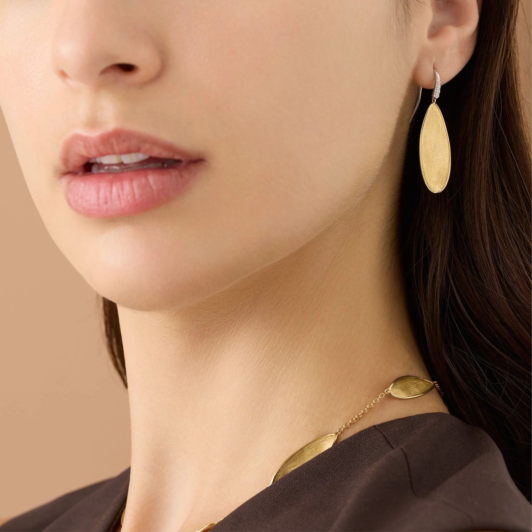 Lunaria Twist Diamond Earrings in Yellow and White Gold