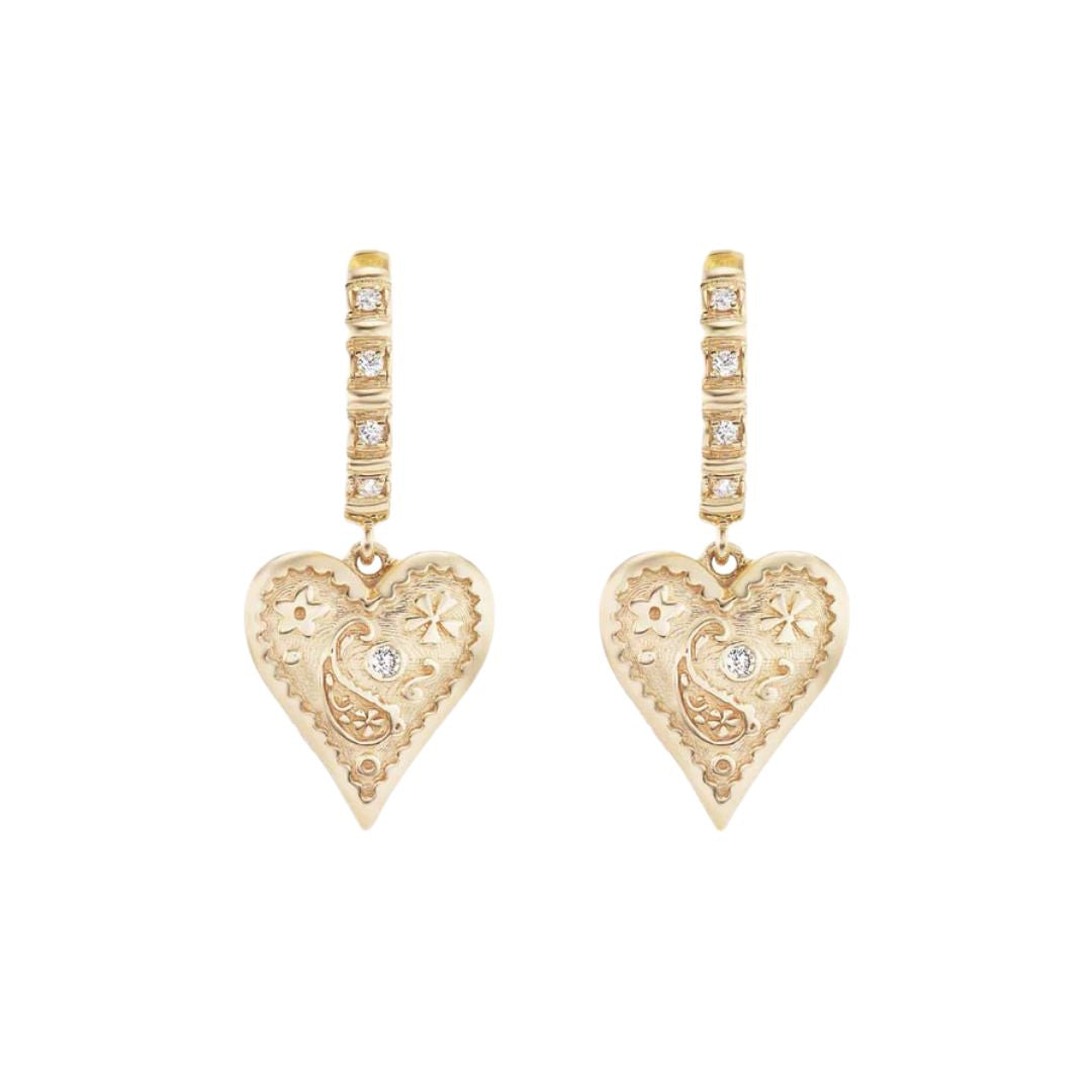 Mini Southwestern Heart Earrings in Yellow Gold