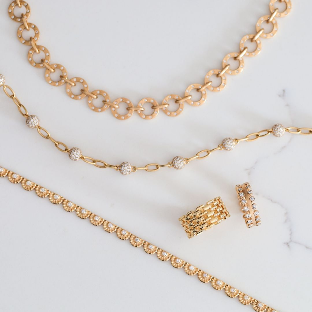 Chakra Half Dome White Diamond Necklace in Yellow Gold