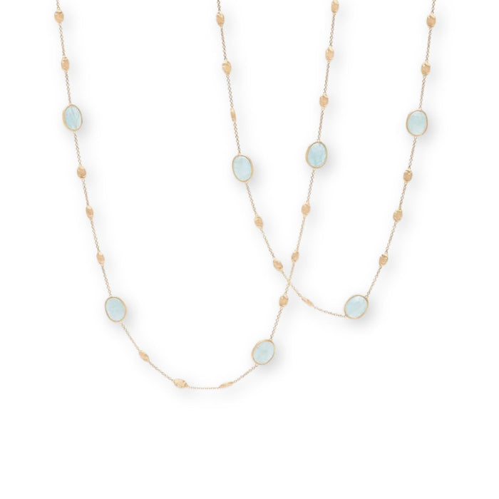 Siviglia Opaque Aquamarine Station Long Necklace in Yellow Gold