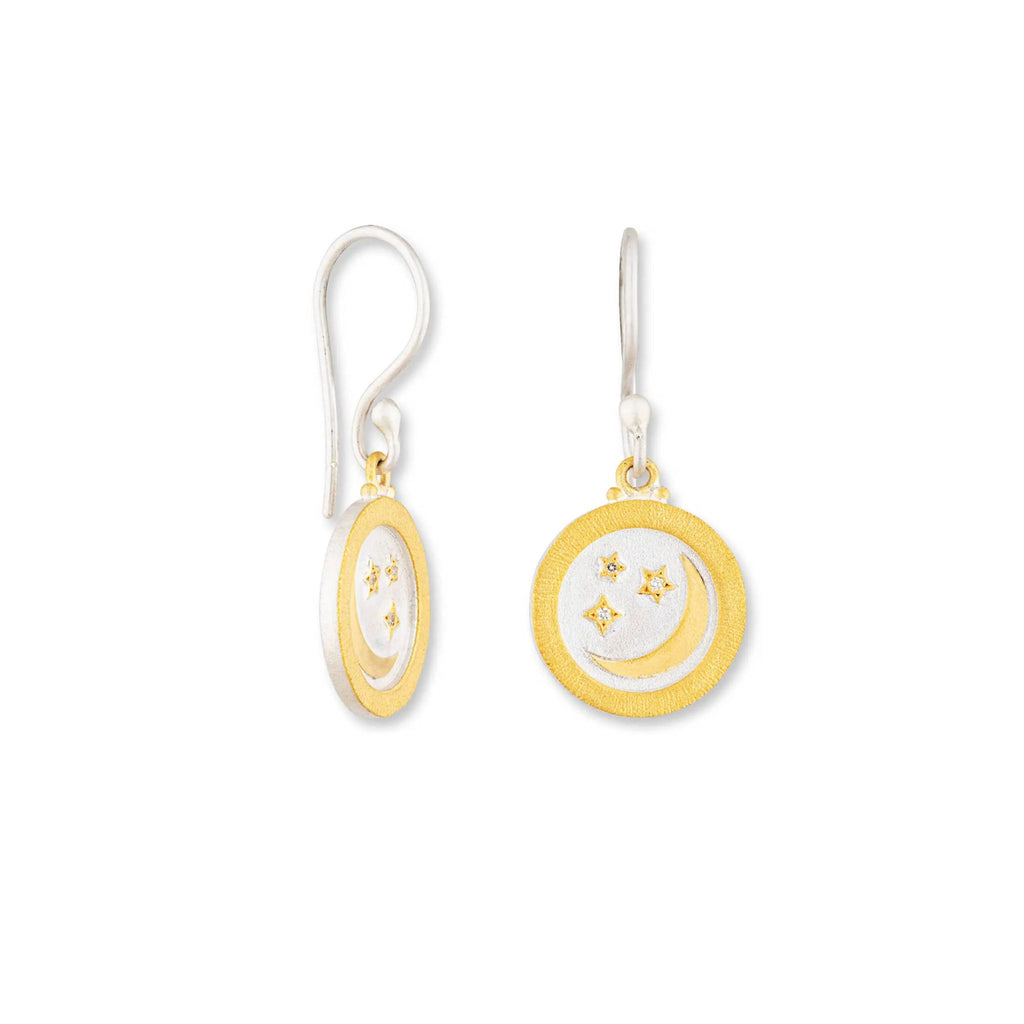 Medallion Dangle Earrings in Sterling Silver and Yellow Gold