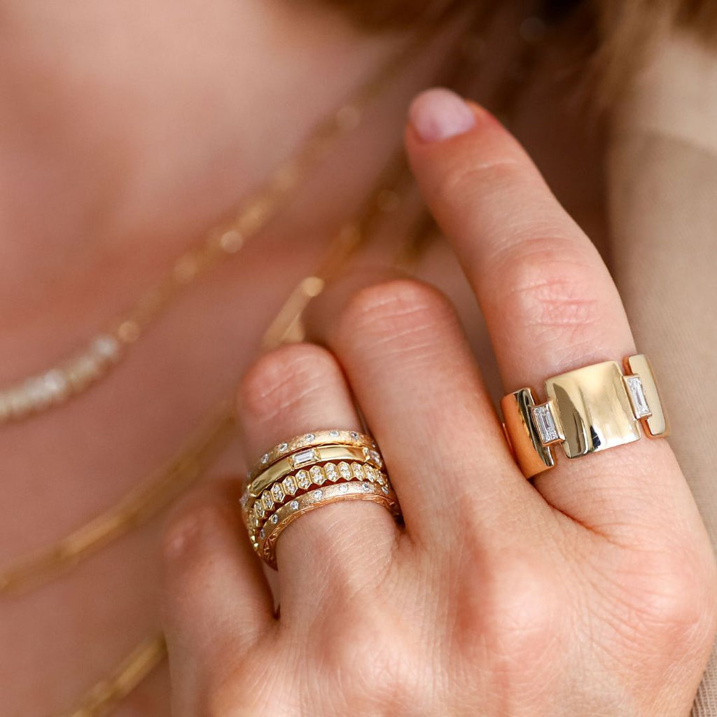 Dunes Narrow White Diamond Band in Yellow Gold